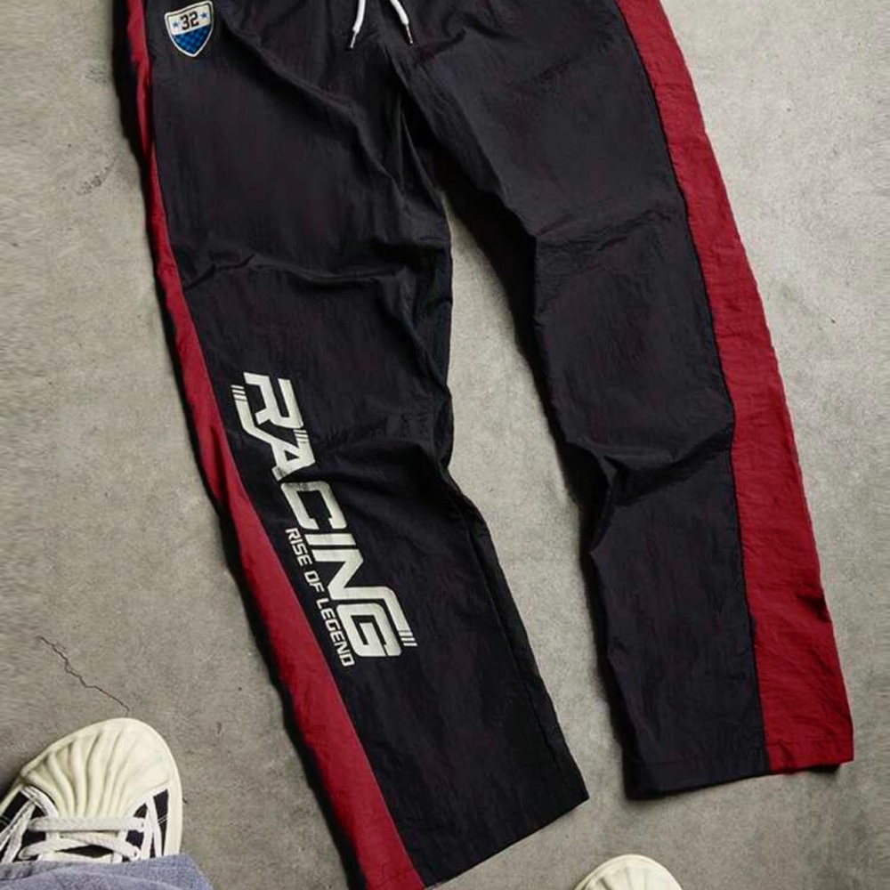 Black and Red Joggers with Racing Stripe